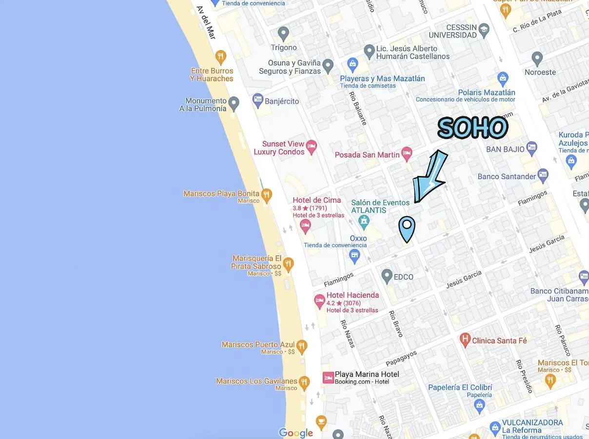 Soho 15 B a una cuadra del malecón y playa Mazatlán 0*,